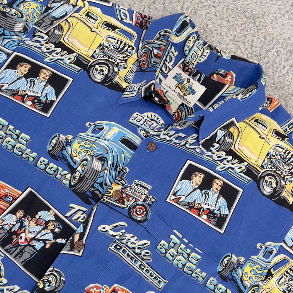 Reyn Spooner The Beach Boys Shirt Mens M Hawaiian Spun Rayon 2002 Cars Hot Rods